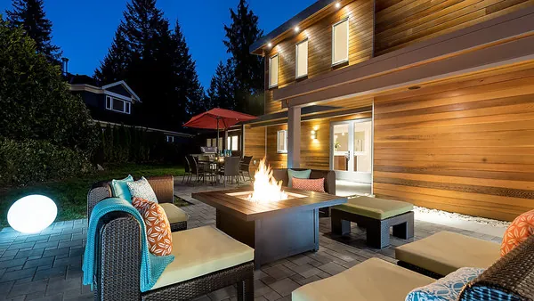 backyard firepit at night